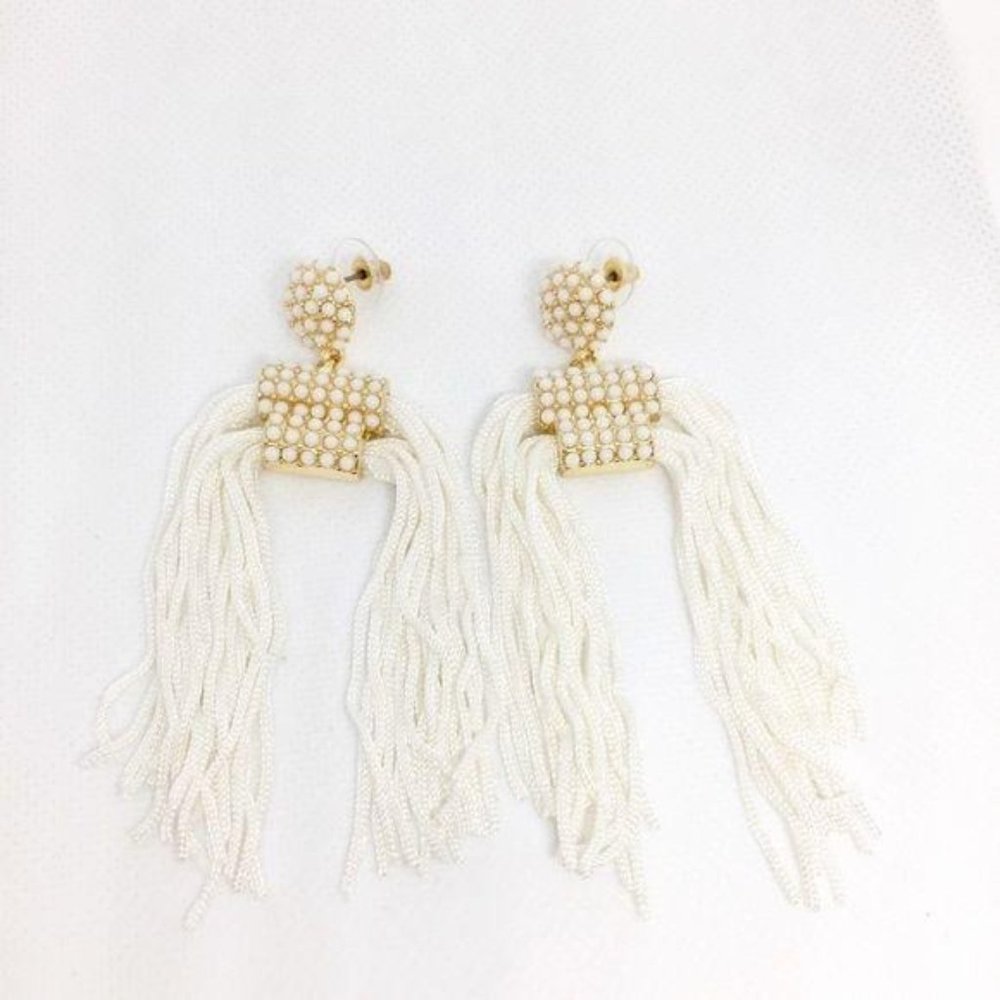 Handmade cream tassels earrings